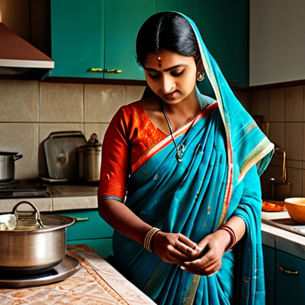 다과와 강정 - **

"A professional Indian woman, fully clothed in a modest saree, preparing gajak in a traditional ...