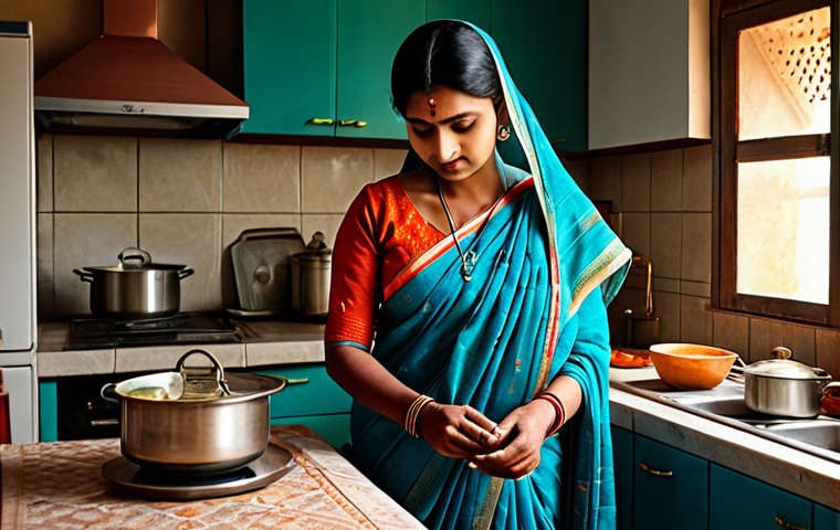 다과와 강정 - **
"A professional Indian woman, fully clothed in a modest saree, preparing gajak in a traditional ...