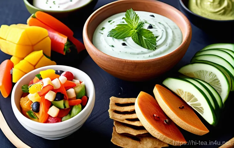 다과 상차림 아이디어 - **Vibrant Indian Appetizer Platter:** "A beautifully arranged, close-up shot of a diverse Indian app...