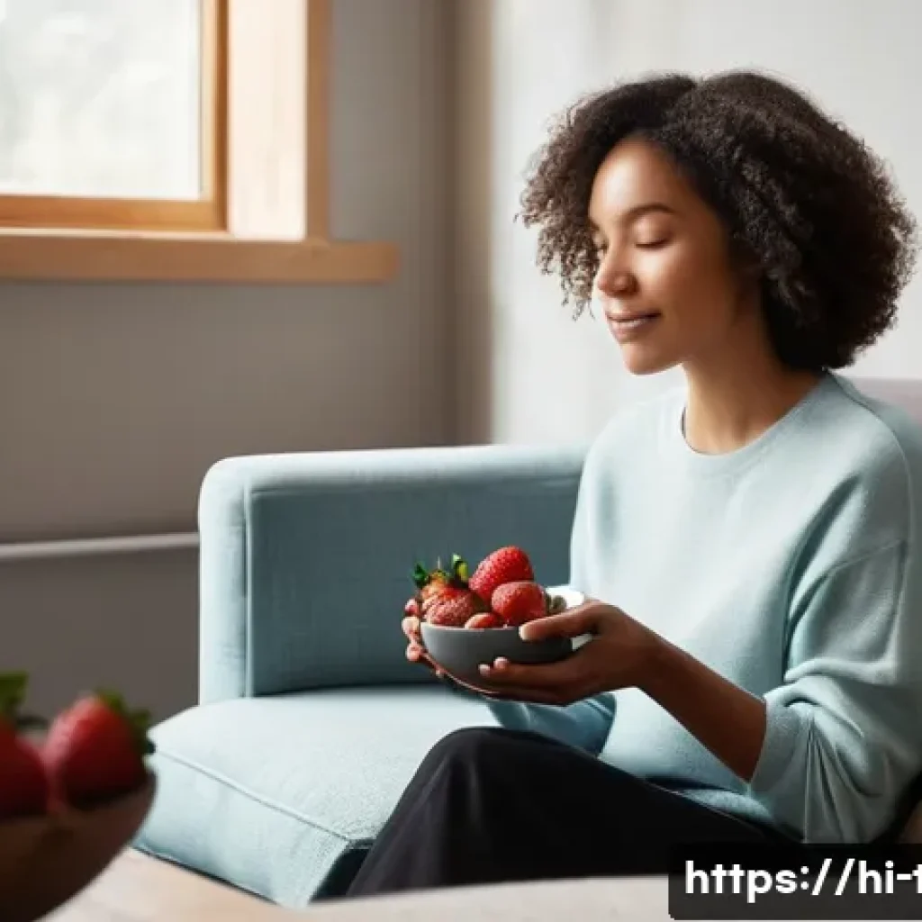 다과와 힐링푸드 - **Prompt 1: Mindful Indulgence for Mood Boost**
"A diverse woman, in her late 20s to early 30s, ...