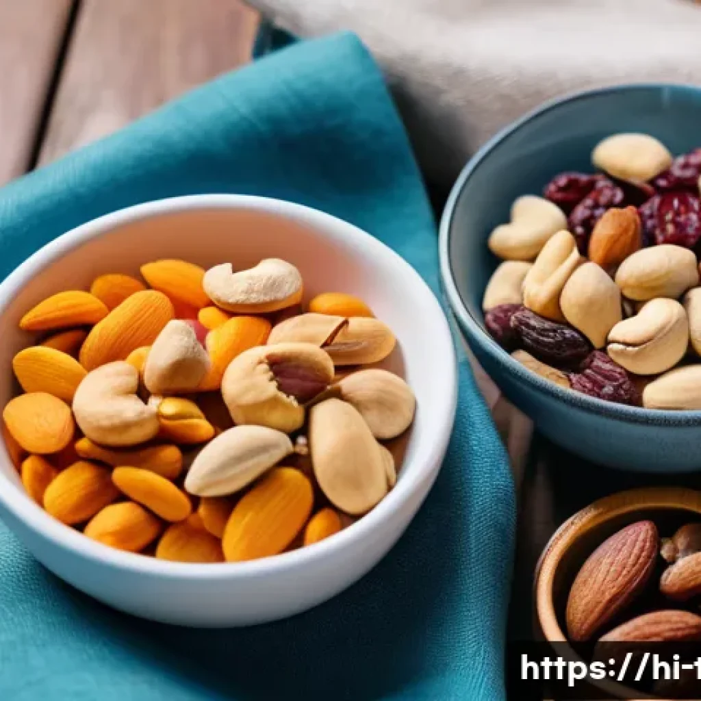 다과와 여행 - A vibrant travel snack scene featuring a rustic wooden table with a colorful assortment of healthy d...